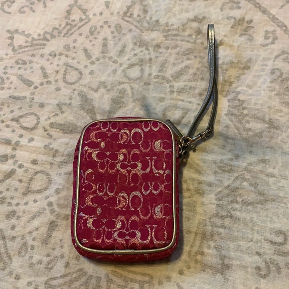 Coach Raspberry Wristlet Pouch Pink Silver Optic Lurex - Picture 7 of 10